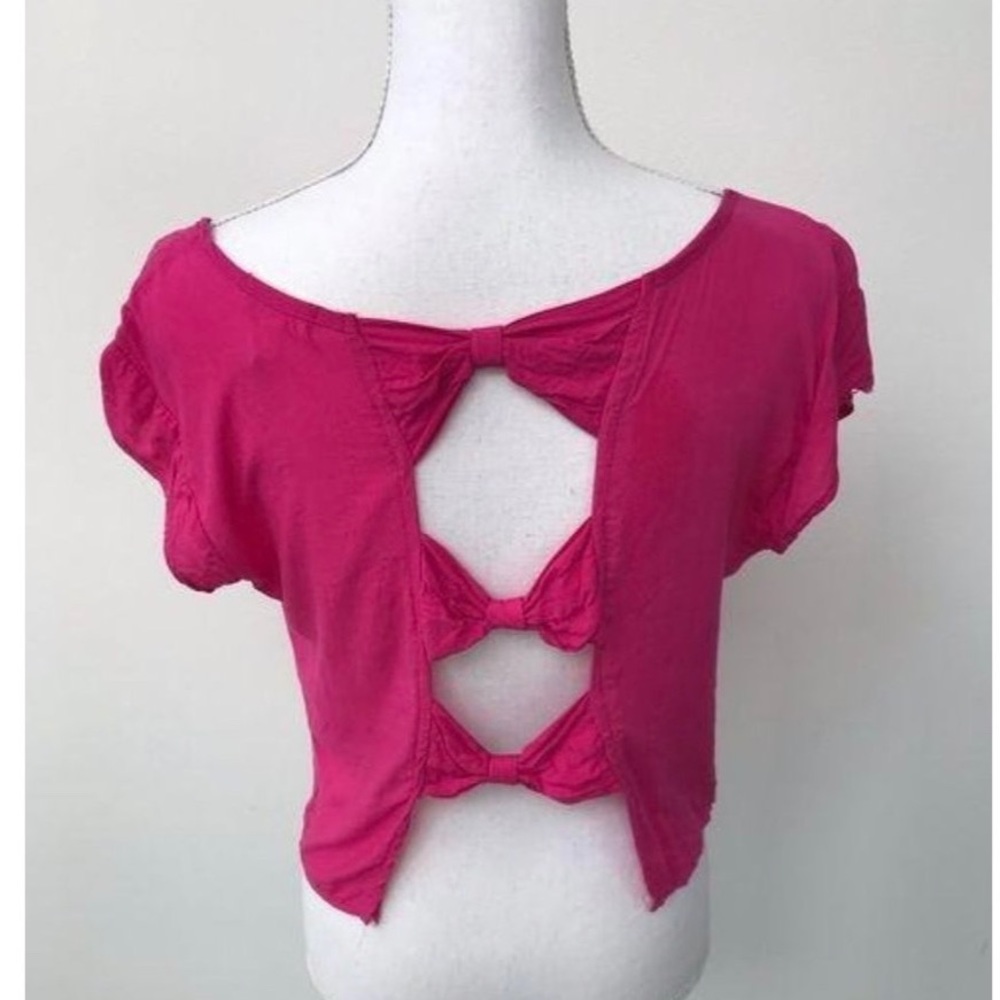 Pacsun Kirra Open Back Bow Detail Scoop Neck Short Sleeve Boxy Crop Top